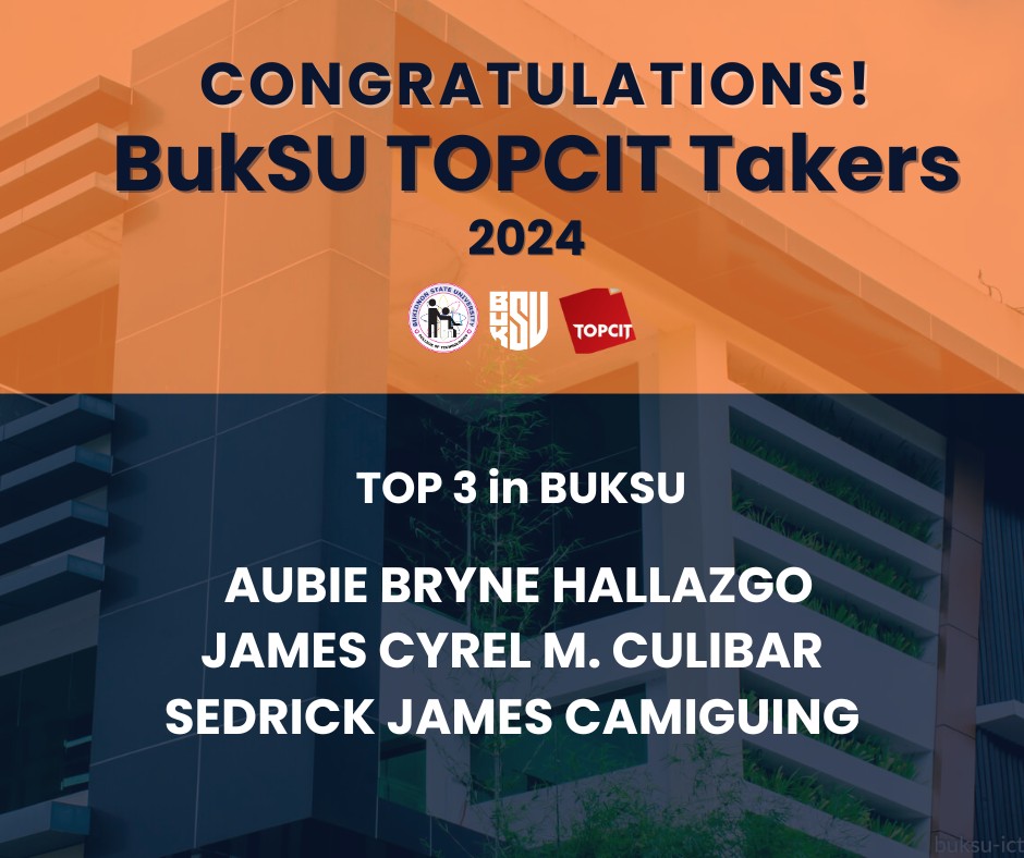 BukSU TOPCIT takers announcement showing Top 3 performers including James Cyrel M. Culibar